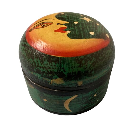 Celestial Moon And Stars Hand Painted Wooden Trinket Box - Picture 2 of 8